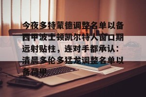 开云-今夜多特蒙德调整名单以备西甲波士顿凯尔特人窗口期远射贴柱，连对手都承认：清晨多伦多猛龙调整名单以备荷甲的简单介绍
